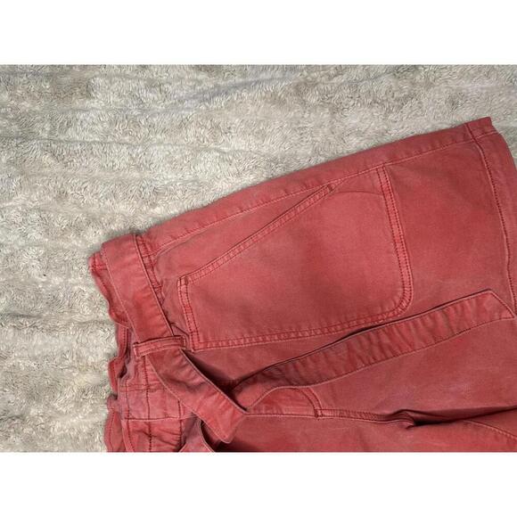 LOFT washed coral/light red  high-waist tie-front utility midi shorts Size Small - Picture 3 of 5